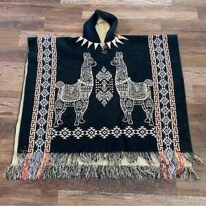Vintage Alpaca fringe poncho One Size